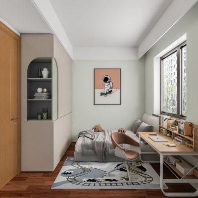 全屋定制 现代儿童房 衣柜 学习桌 