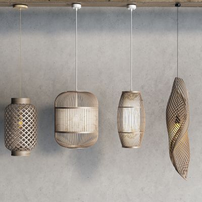 中式藤编吊灯 木梁