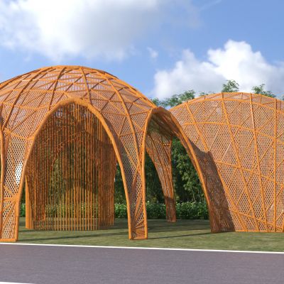 现代异形编藤竹构格栅景观廊架