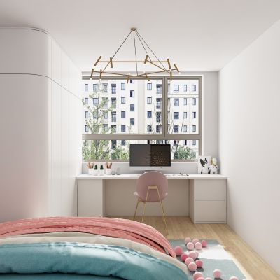 全屋定制 现代卧室 纯色 白色 PET门板 定制门