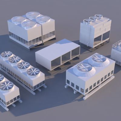 现代冷却塔_排气扇_水箱_工业设备组合