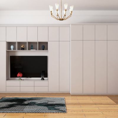全屋定制 现代客厅 厨房 电视柜 PET门板 纯色