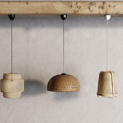 侘寂竹编吊灯 木梁