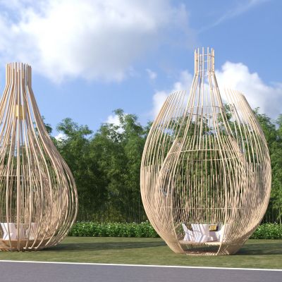 现代异形参数化鸟笼编藤竹构格栅景观亭子