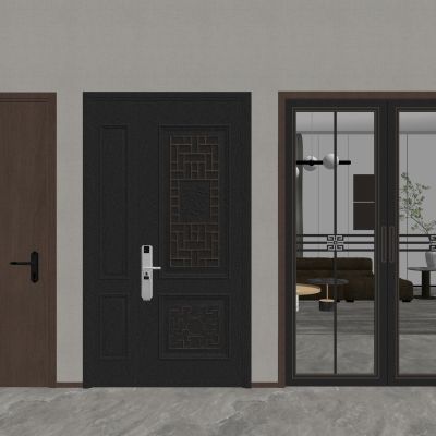 新中式入户门金属防盗门玻璃门单开门双开门智能门锁密码锁门