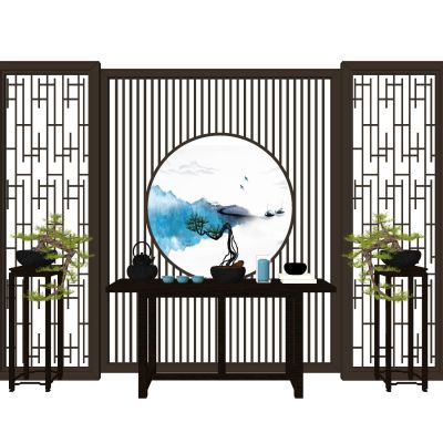 中式屏风隔断木格栅实木屏风漏窗屏风山水屏风端景屏风