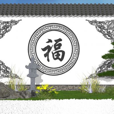 中式景墙照壁影壁墙围墙浮雕马头墙瓦片墙中式纹样雕花砖雕古建