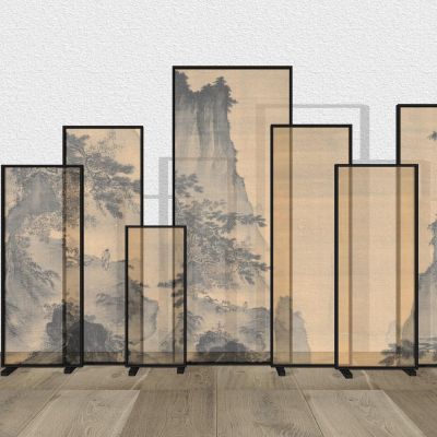 新中式隔断屏风水墨画屏风水墨画隔断实木隔断端景屏风