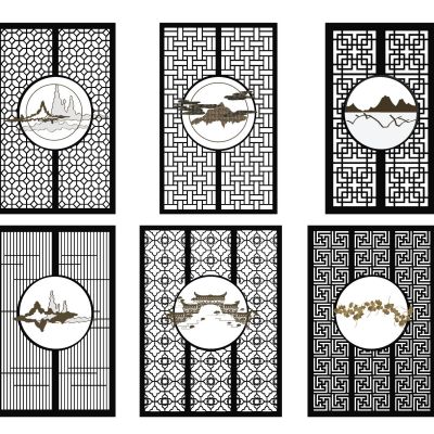 中式屏风隔断木格栅实木屏风花窗漏窗屏风山水屏风