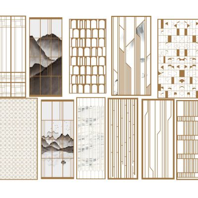 新中式隔断屏风水墨画屏风实木隔断木格栅花窗漏窗隔断