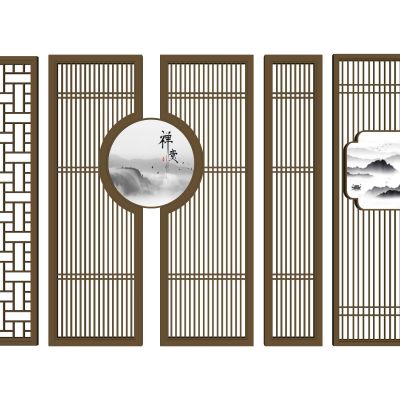 新中式屏风隔断实木格栅实木屏风实木隔断山水屏风