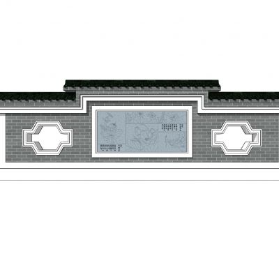 中式景墙照壁影壁墙围墙浮雕苏式景墙马头墙瓦片墙中式纹样山水画彩绘2