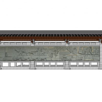 中式景墙照壁影壁墙围墙人物浮雕苏式景墙马头墙瓦片墙中式纹样