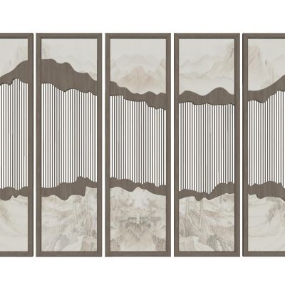 新中式隔断屏风水墨画屏风水墨画隔断实木隔断山水屏风