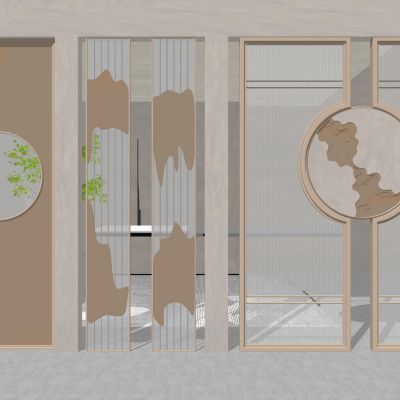 新中式隔断屏风玻璃隔断水墨画隔断实木隔断端景屏风