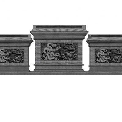 中式景墙照壁影壁墙围墙龙浮雕苏式景墙马头墙瓦片墙中式纹样雕花砖雕