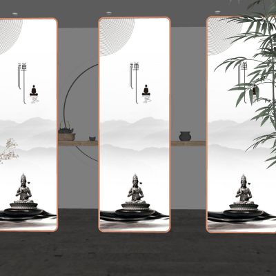 新中式隔断屏风水墨画屏风实木隔断木格栅