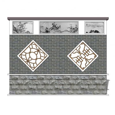 中式景墙照壁影壁墙围墙浮雕苏式景墙马头墙瓦片墙中式纹样山水画彩绘花窗