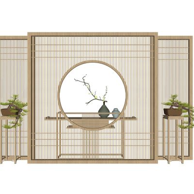 中式屏风隔断木格栅实木屏风中式纹样花窗屏风月亮门