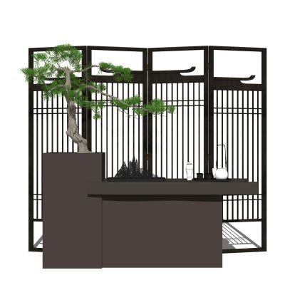 中式屏风隔断木格栅实木屏风中式纹样花窗屏风茶室隔断