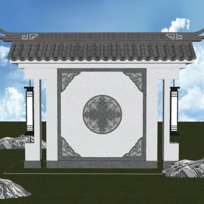 中式景墙照壁影壁墙围墙浮雕苏式景墙马头墙瓦片墙中式纹样雕花砖雕牌楼景墙