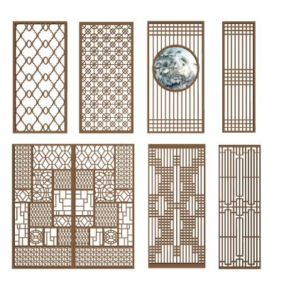 新中式隔断屏风水墨画屏风实木隔断木格栅花窗漏窗月亮洞