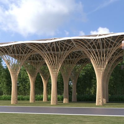 现代异形编藤竹构格栅景观廊架