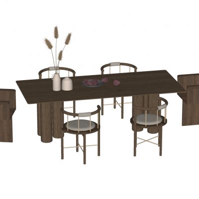 侘寂餐桌椅原木藤编座椅陈设摆件长桌餐具实木桌椅花瓶