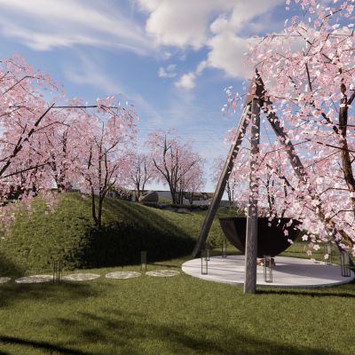 日式庭院小品景观植物景石樱花汀步