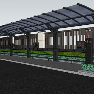 现代电动自行车停车位停车车棚充电桩自行车棚电动车棚非机动车位