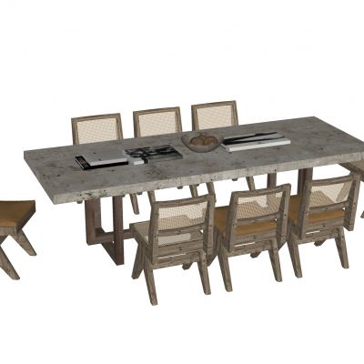 侘寂餐桌椅原木藤编座椅陈设摆件长桌餐具实木桌椅