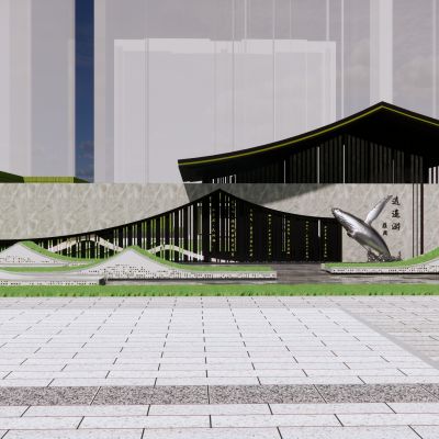 新中式景墙围墙居住区景墙雕塑山水景墙水景