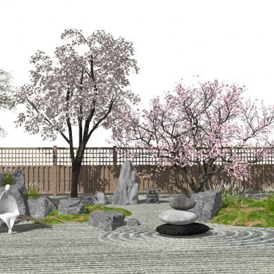 日式庭院小品景墙水景卵石景石雕塑景观植物汀步石灯假山