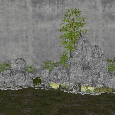 中式假山景石自然石景观石碎石卵石砾石景观植物