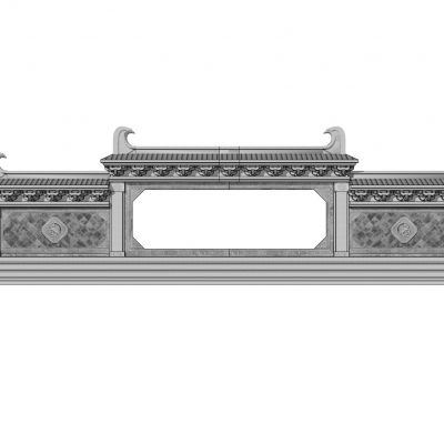 中式景墙照壁影壁墙围墙浮雕苏式景墙马头墙瓦片墙中式纹样雕花砖雕牌楼1