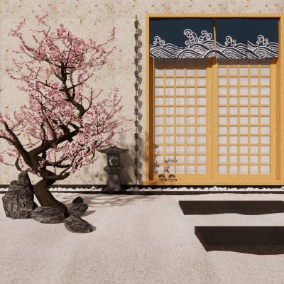 日式庭院小品景石雨链汀步石灯景观树卵石