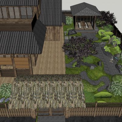 日式庭院小品景观植物景石枯山水景观亭石灯