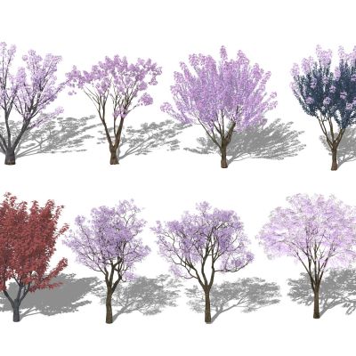 3d景观树色叶树花灌木行道树乔木红枫紫薇樱花紫叶李点景树