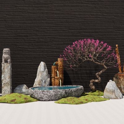 日式庭院小品景观植物景石枯山水拴马桩