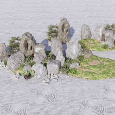 中式假山景石太湖石山石碎石卵石砾石景观草景观小品