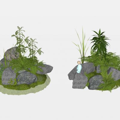 中式景观石自然石碎石山石假山景石景观草蕨类植物人物雕塑景观小品