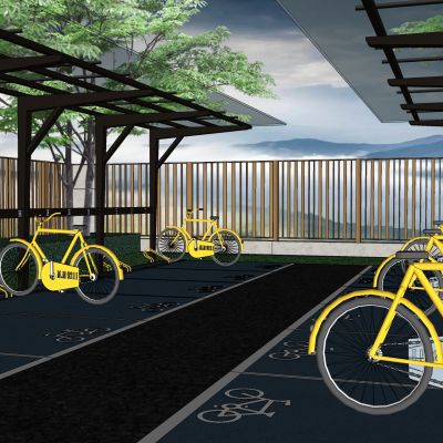 现代电动车棚自行车停车位车棚充电桩自行车棚非机动车位