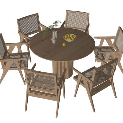 侘寂餐桌椅原木藤编座椅陈设摆件实木桌椅圆桌椅花瓶