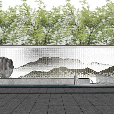 新中式景墙围墙居住区景墙格栅水晶雕塑
