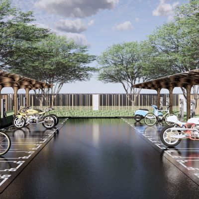 现代自行车棚电动车棚非机动车位充电桩摩托车