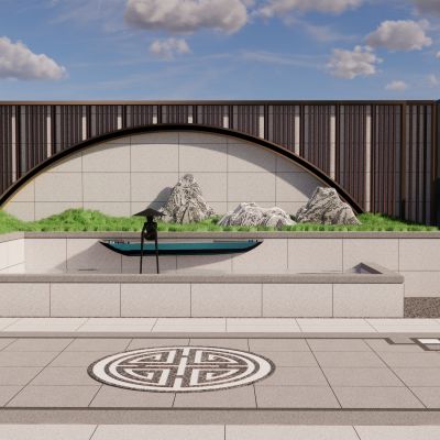 新中式水景墙格栅假山景石水景雕塑