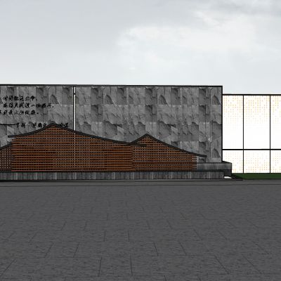 新中式景墙围墙景石雕塑冲孔板