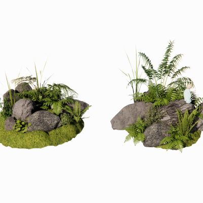 中式景观石自然石碎石山石假山景石景观草蕨类植物雕塑景观小品