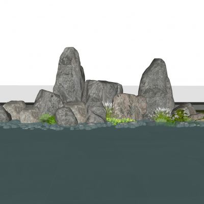 假山景石卵石景观草自然石水草