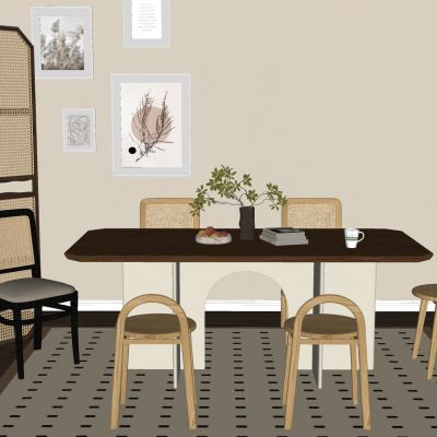侘寂餐桌椅原木藤编座椅茶桌椅花瓶陈设摆件果盘茶具屏风装饰画